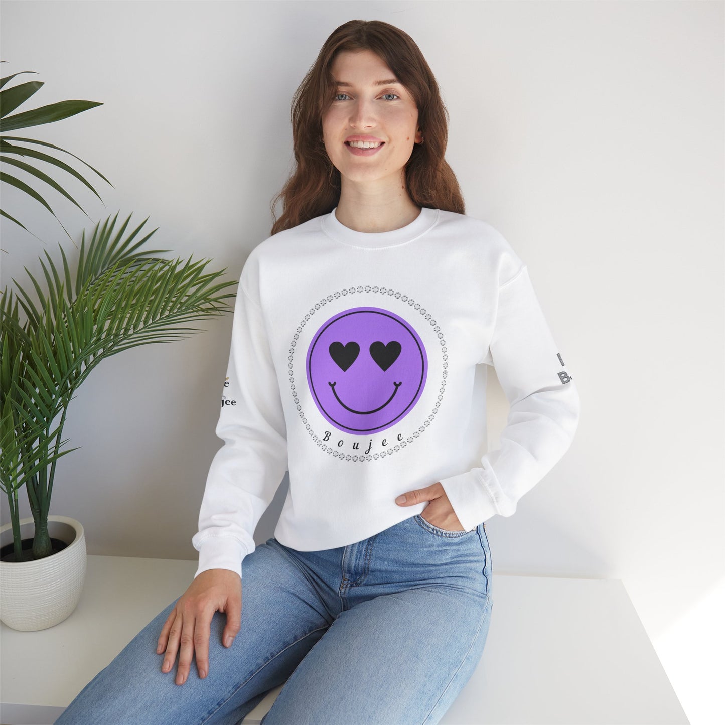 Boujee Smiley Face Purple Heart Eyes - Heavy Blend™ Light Colors Crewneck Sweatshirt