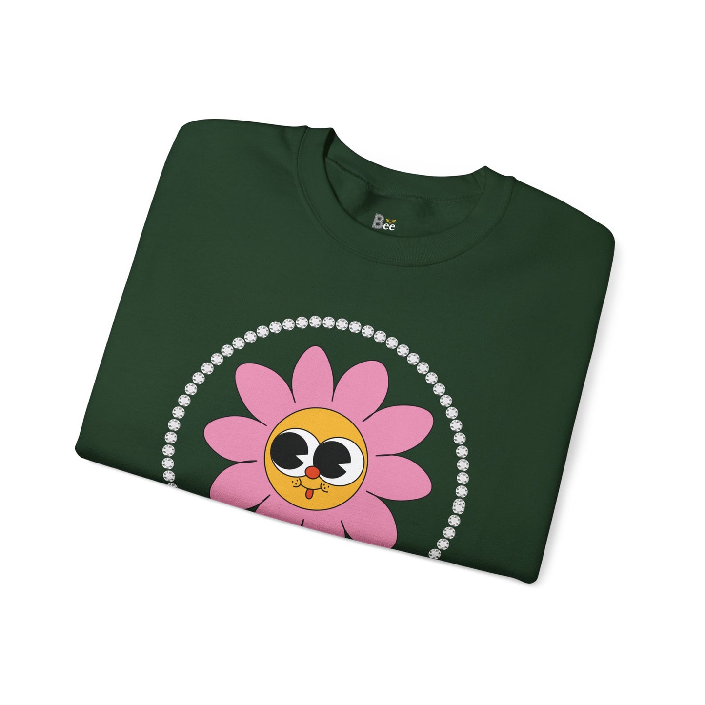 Boujee Flower Smiley Face Pink Gold Wide-Eyed - Heavy Blend™ Dark Colors Crewneck Sweatshirt