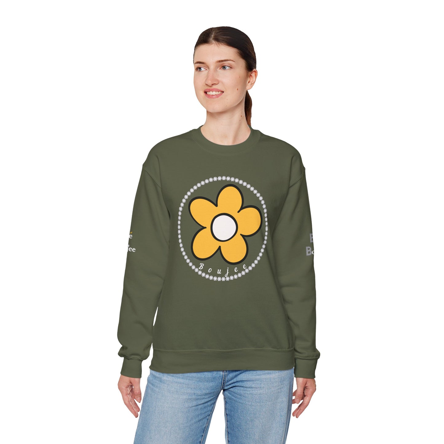 Boujee Flower Yellow White - Heavy Blend™ Dark Colors Crewneck Sweatshirt