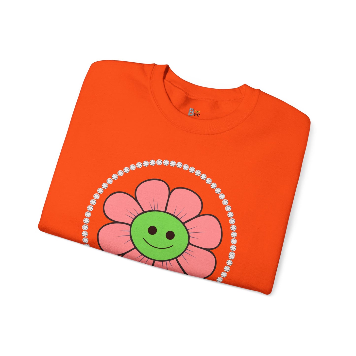 Boujee Flower Smiley Face Pink Green - Heavy Blend™ Light Colors Crewneck Sweatshirt