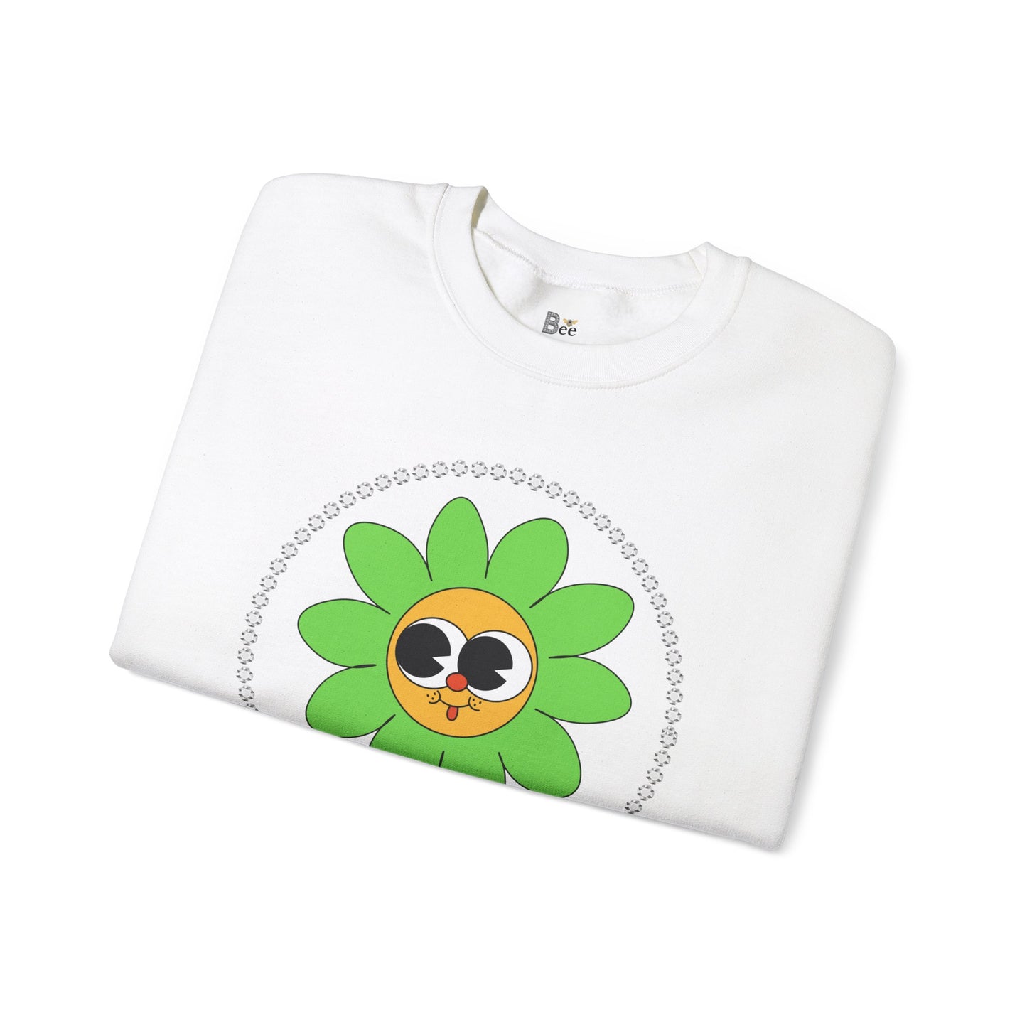 Boujee Flower Smiley Face Green Gold Wide-Eyed - Heavy Blend™ Light Colors Crewneck Sweatshirt
