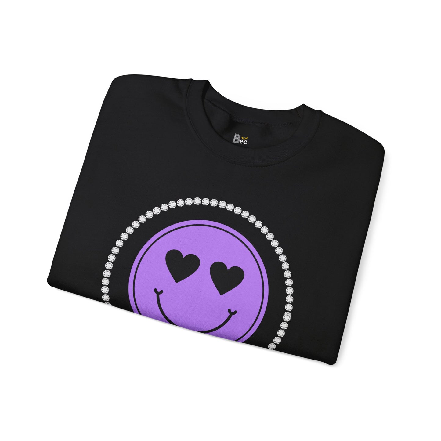Boujee Smiley Face Purple Heart Eyes Yellow - Heavy Blend™ Dark Colors Crewneck Sweatshirt