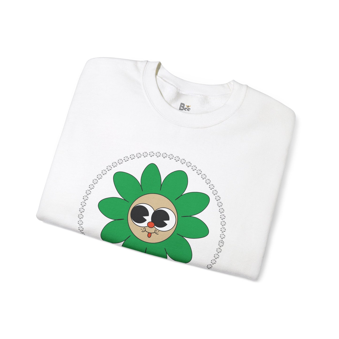 Boujee Flower Smiley Face Green Tan Wide-Eyed - Heavy Blend™ Light Colors Crewneck Sweatshirt