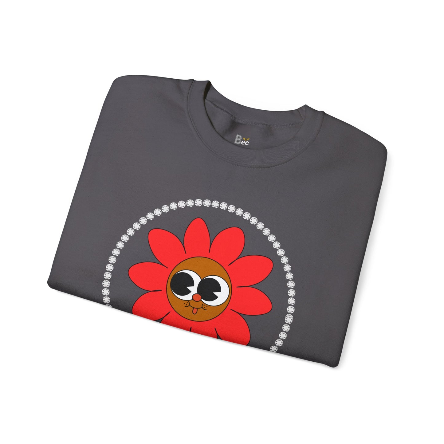 Boujee Flower Smiley Face Red Brown Wide-Eyed - Heavy Blend™ Dark Colors Crewneck Sweatshirt
