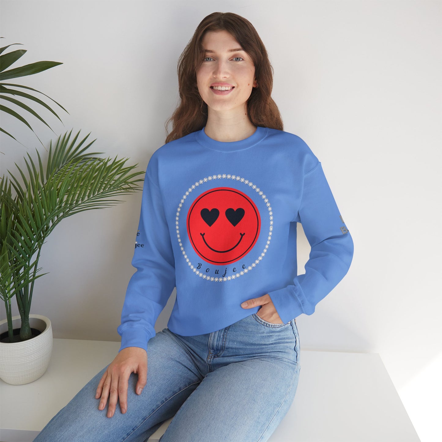 Boujee Smiley Face Heart Eyes Red - Heavy Blend™ Light Colors Crewneck Sweatshirt