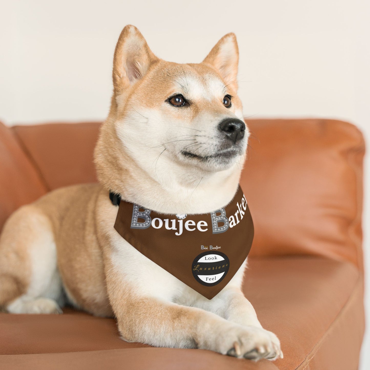 Boujee Barker Bandana BROWN - Pet Collar MEDIUM