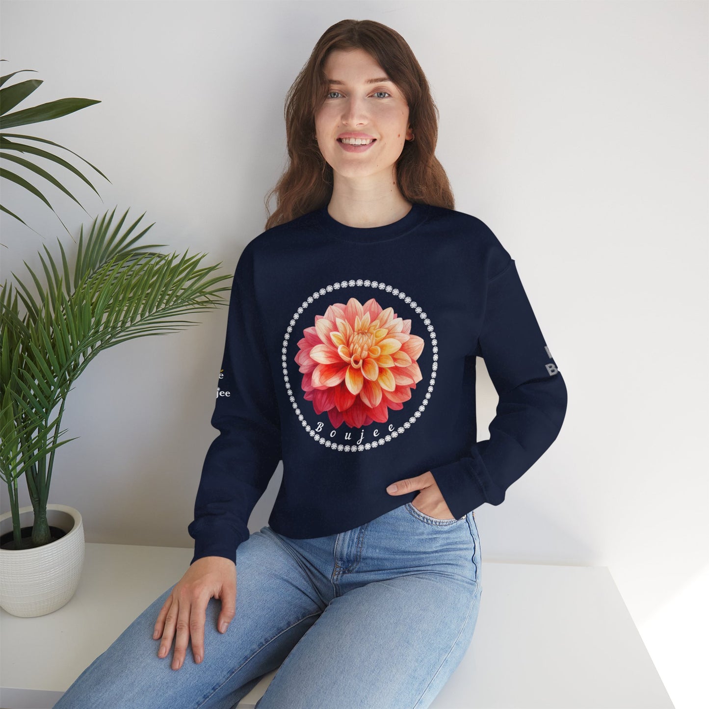 Boujee Flower Pink Yellow - Heavy Blend™ Dark Colors Crewneck Sweatshirt
