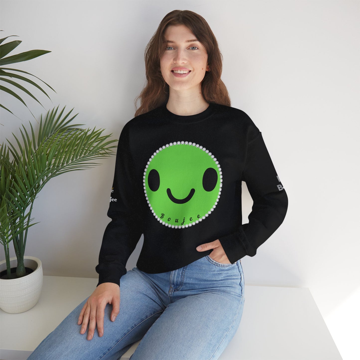 Boujee Smiley Face Green - Heavy Blend™ Dark Colors Crewneck Sweatshirt