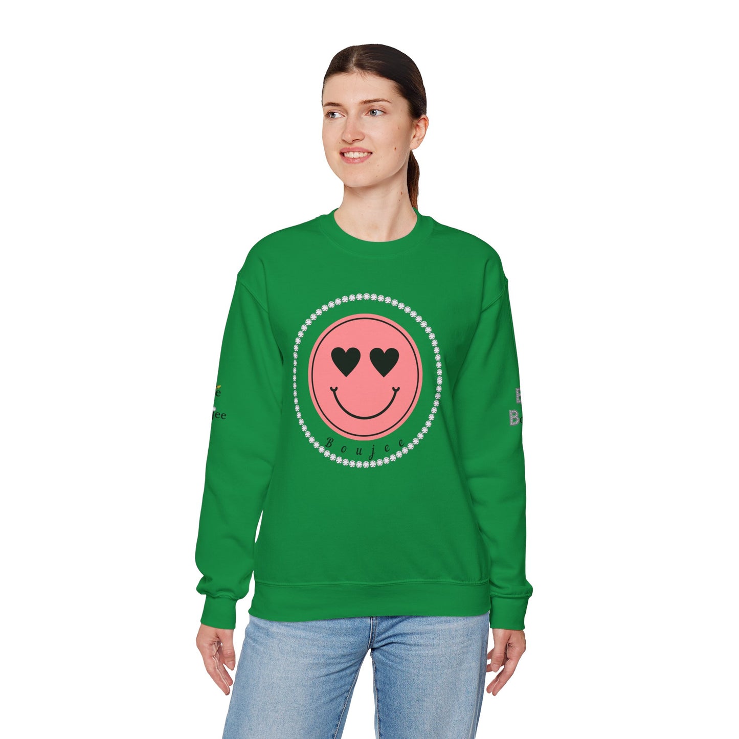 Boujee Smiley Face Pink Heart Eyes - Heavy Blend™ Light Colors Crewneck Sweatshirt