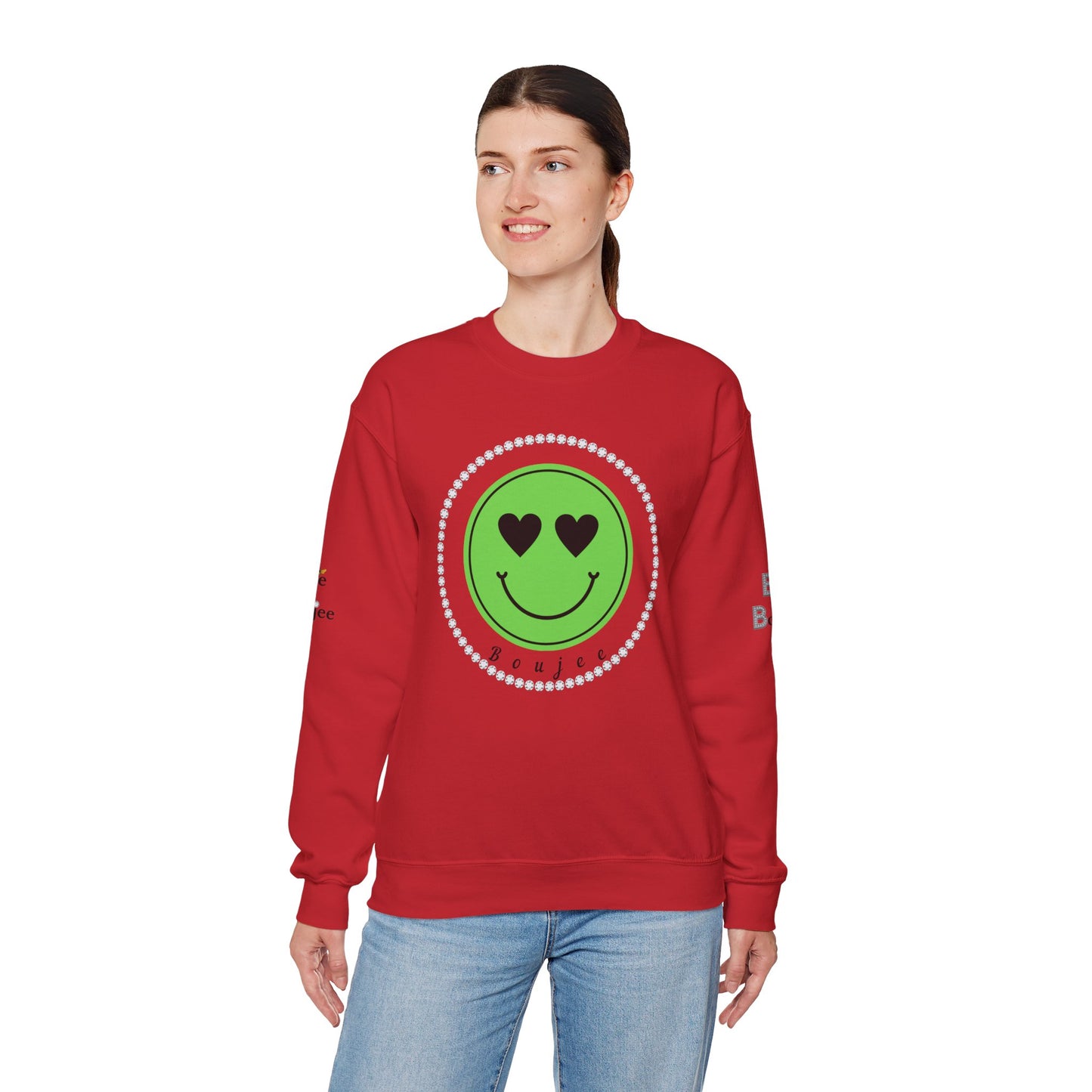 Boujee Smiley Face Heart Eyes Green - Heavy Blend™ Light Colors Crewneck Sweatshirt