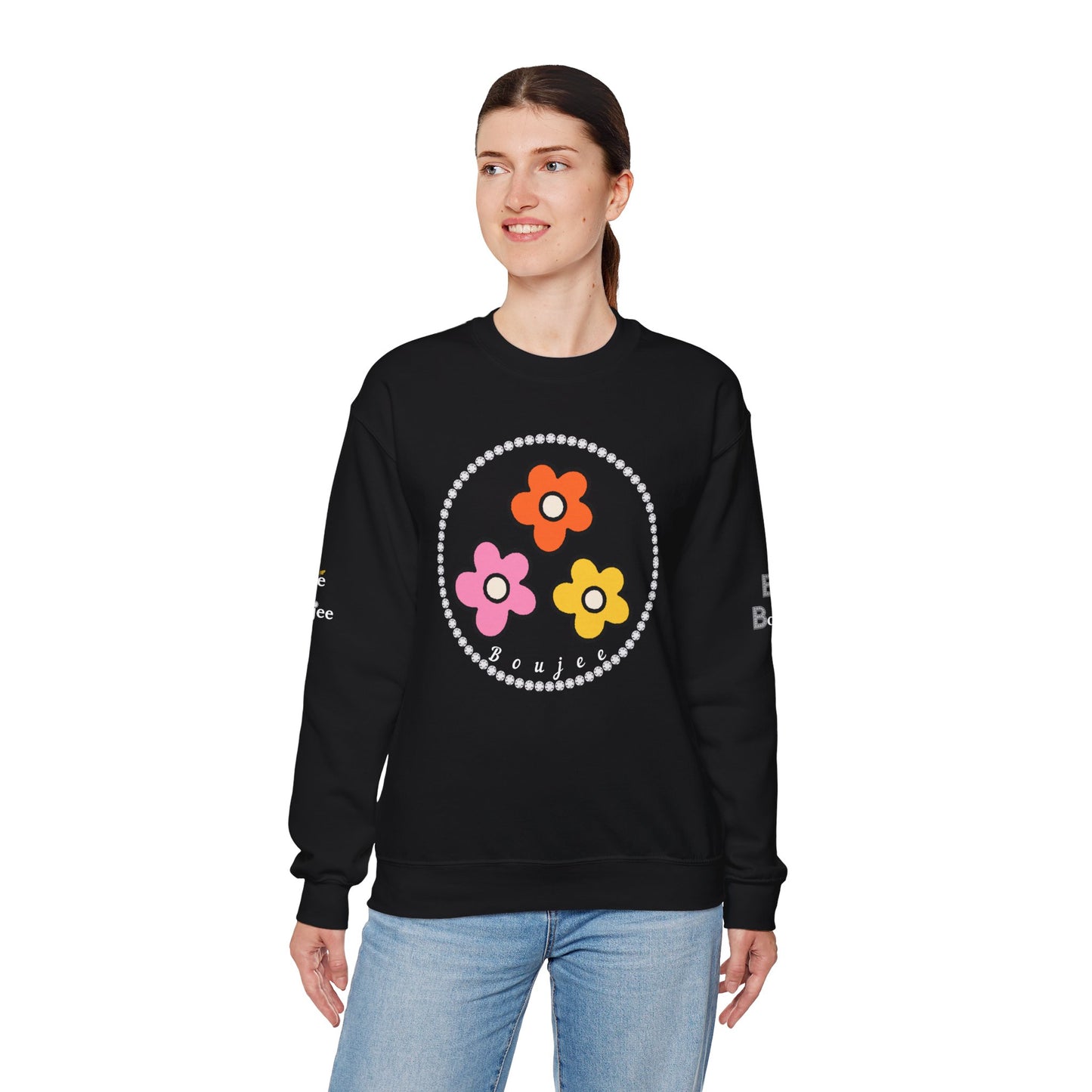 Boujee Mini Flowers Pink Orange Yellow in Diamonds Heavy Blend™ Dark Colors Crewneck Sweatshirt