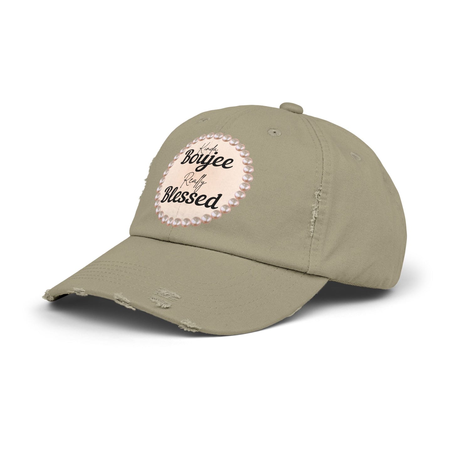 Kinda Boujee Really Blessed Distressed Pearl-Emblem Cap