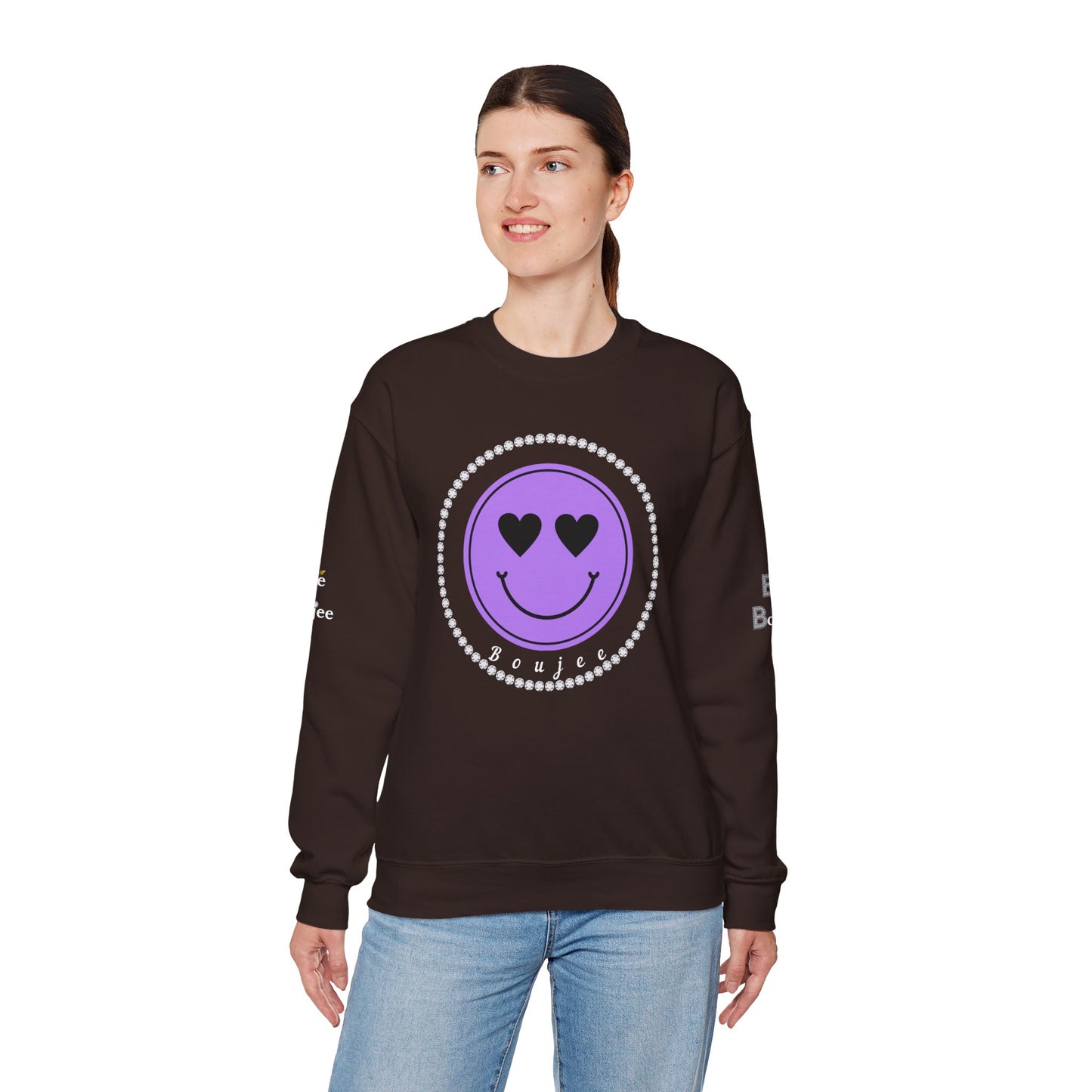 Boujee Smiley Face Purple Heart Eyes Yellow - Heavy Blend™ Dark Colors Crewneck Sweatshirt