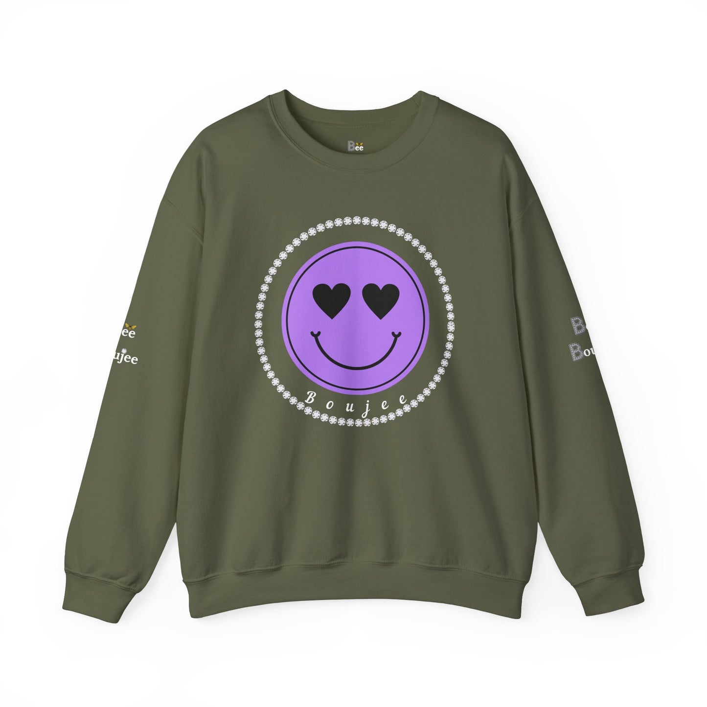 Boujee Smiley Face Purple Heart Eyes Yellow - Heavy Blend™ Dark Colors Crewneck Sweatshirt