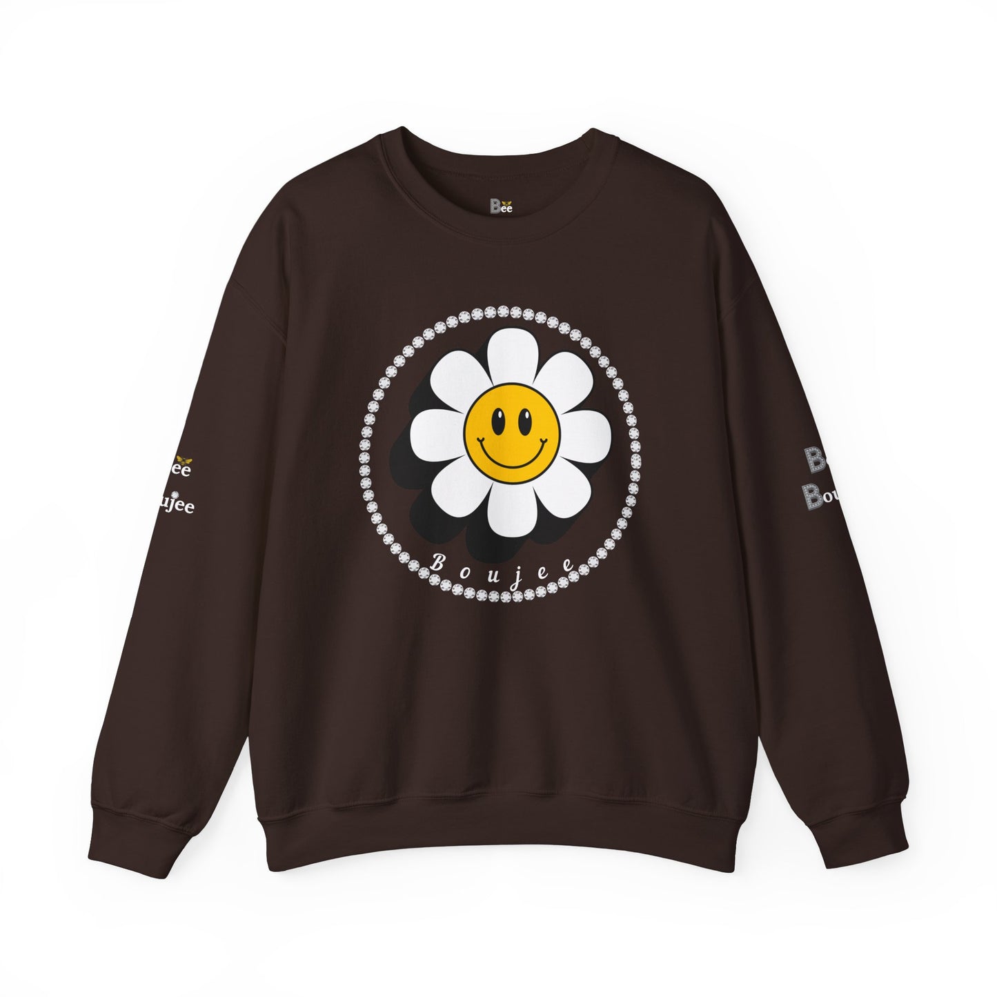 Boujee Flower Smiley Face White Gold - Heavy Blend™ Dark Colors Crewneck Sweatshirt
