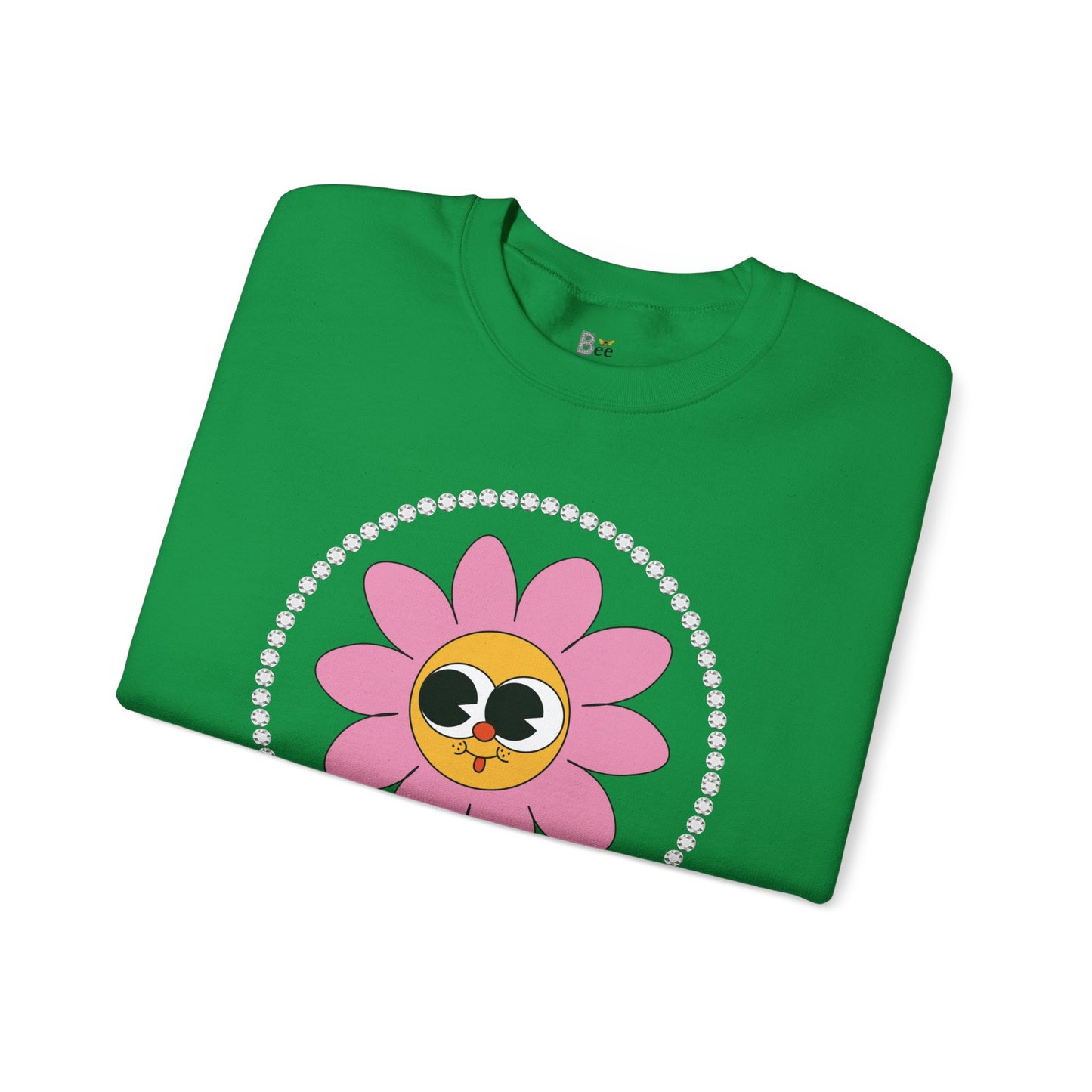 Boujee Flower Smiley Face Pink Gold Wide-Eyed - Heavy Blend™ Light Colors Crewneck Sweatshirt
