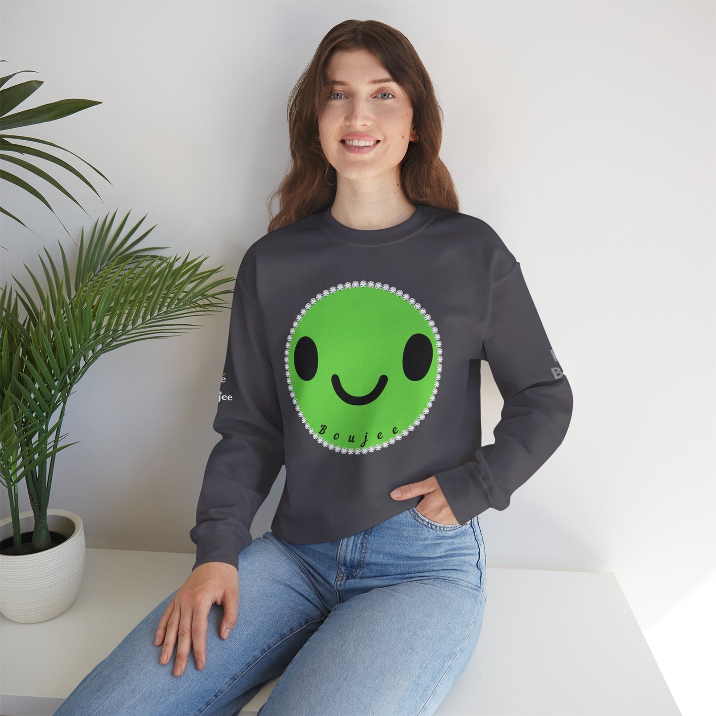 Boujee Smiley Face Green - Heavy Blend™ Dark Colors Crewneck Sweatshirt