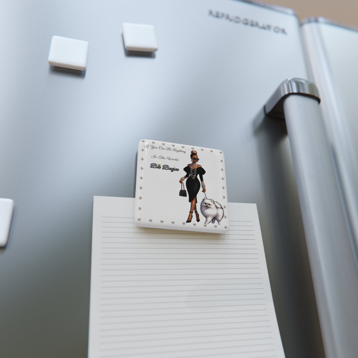 Bee Boujee in PEARLS - Porcelain Magnet, Square WHITE