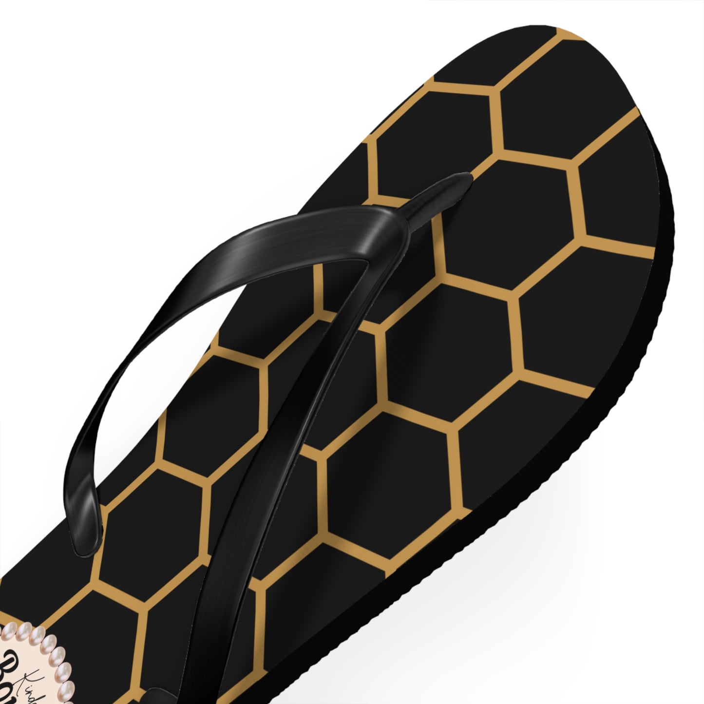 Kinda Boujee Really Blessed Flip Flops - BLACK Golden Honeycomb - EXTRA LARGE