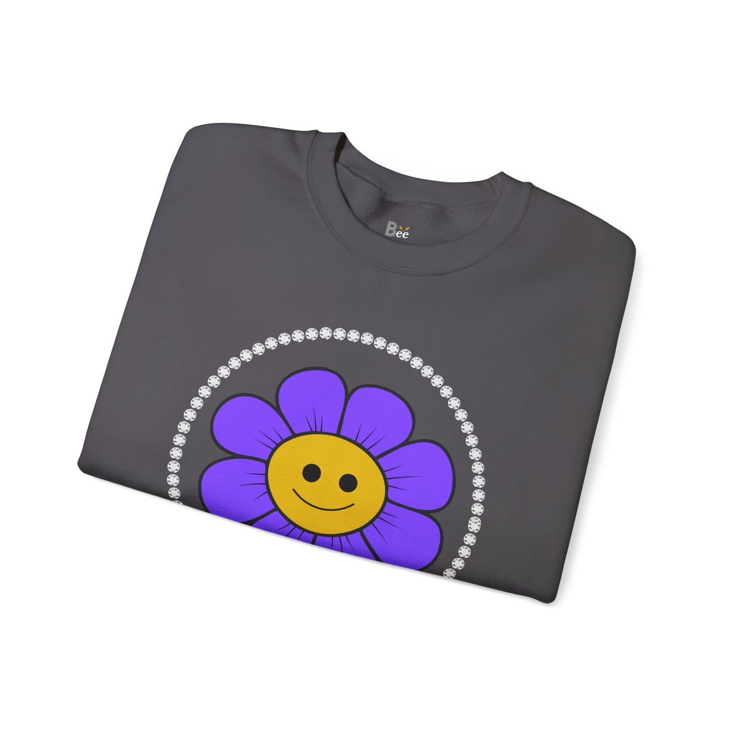 Boujee Flower Smiley Face Purple Gold - Heavy Blend™ Dark Colors Crewneck Sweatshirt