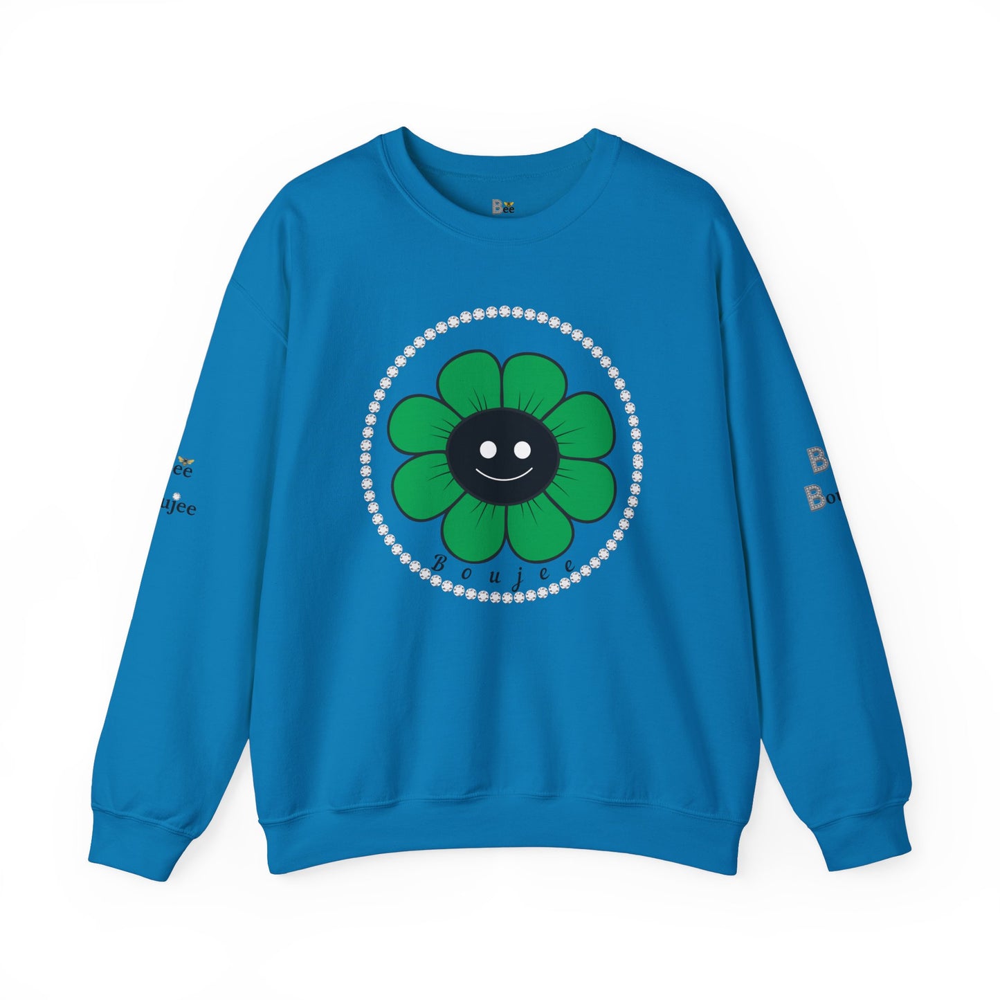 Boujee Flower Smiley Face Green Black - Heavy Blend™ Light Colors Crewneck Sweatshirt