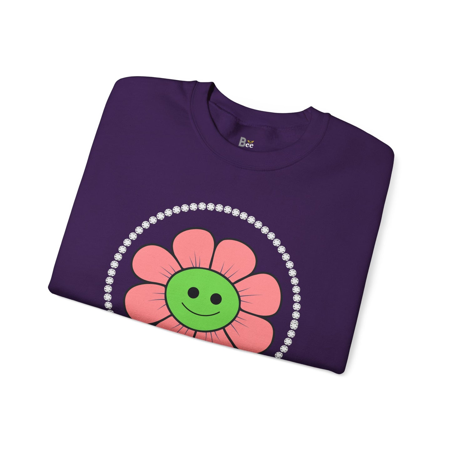 Boujee Flower Smiley Face Pink Green - Heavy Blend™ Dark Colors Crewneck Sweatshirt