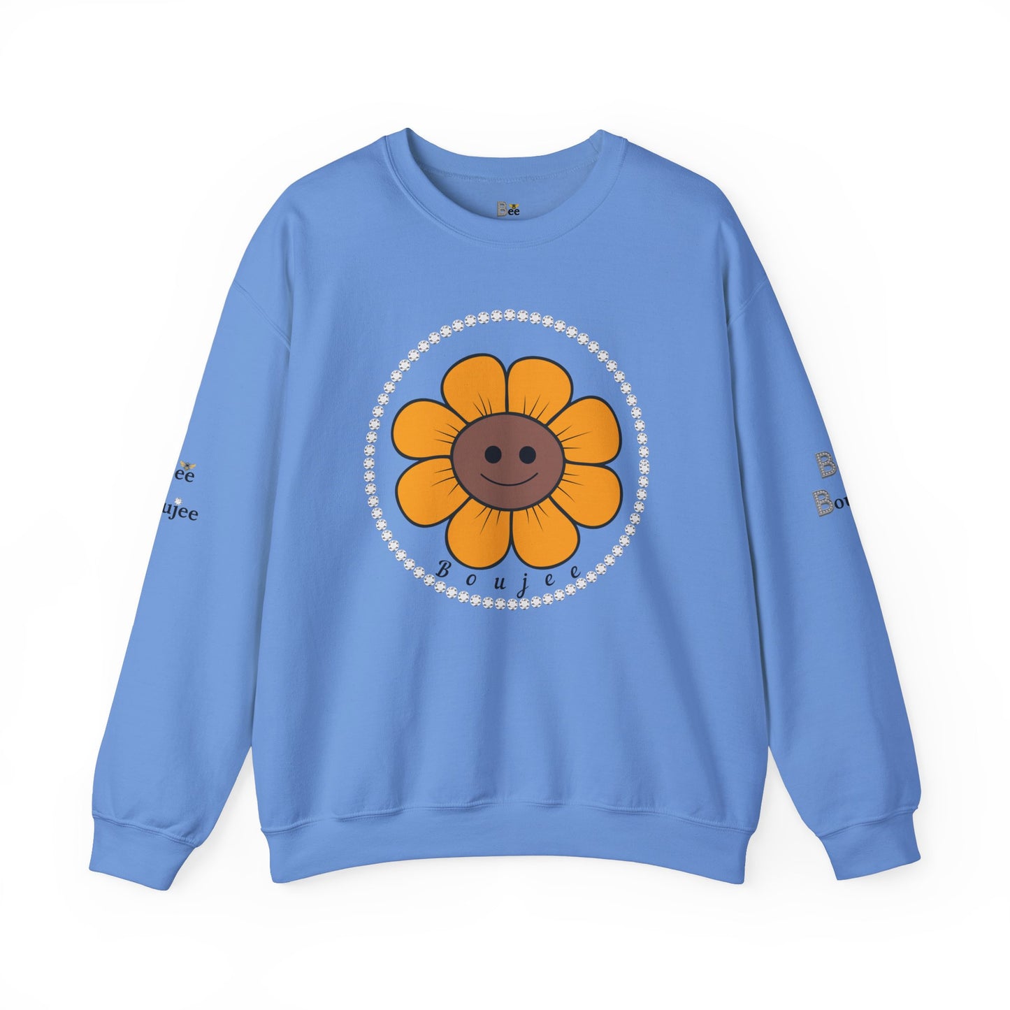 Boujee Flower Smiley Face Gold Brown - Heavy Blend™ Light Colors Crewneck Sweatshirt