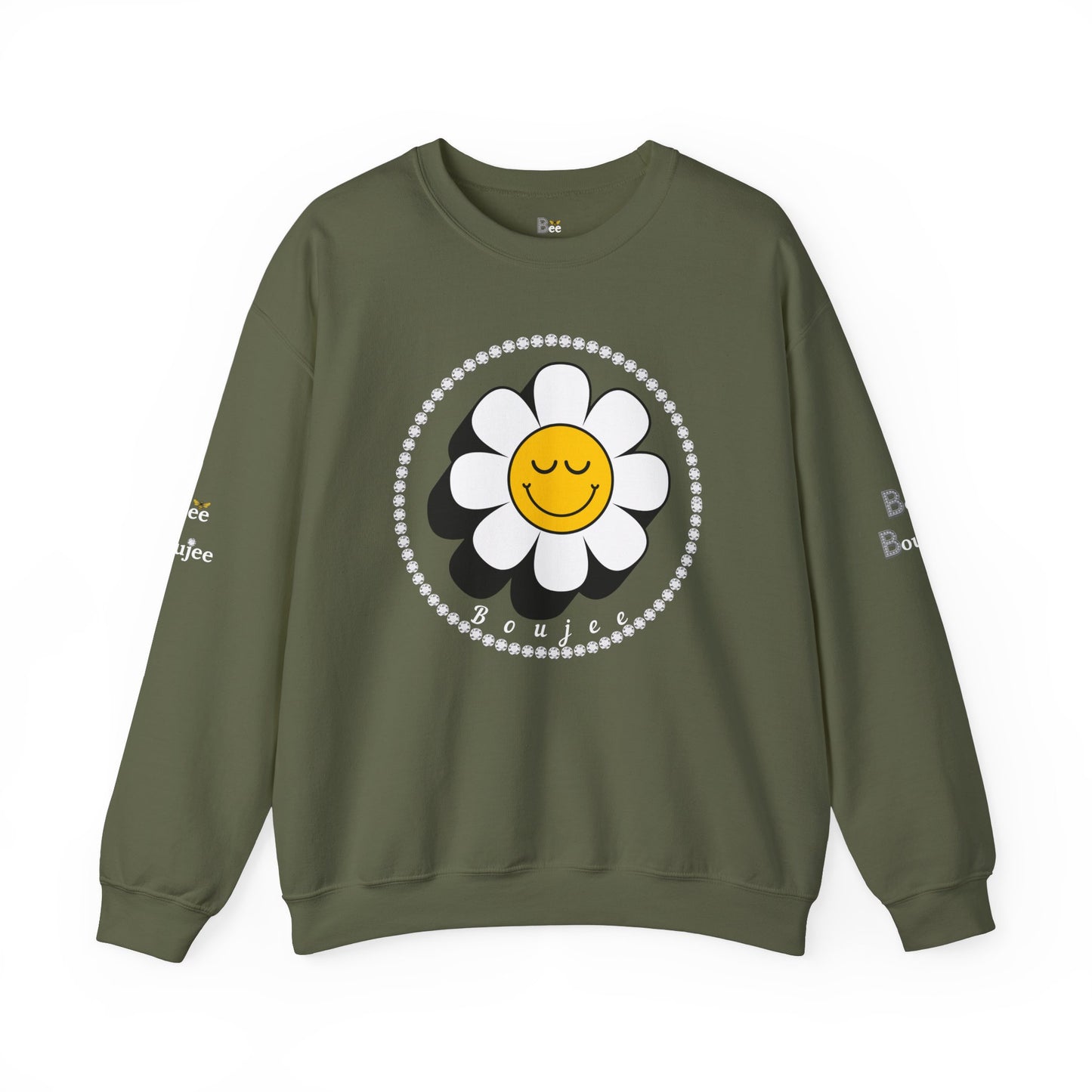 Boujee Flower Smiley Face Closed Eyes - Heavy Blend™ Dark Colors Crewneck Sweatshirt