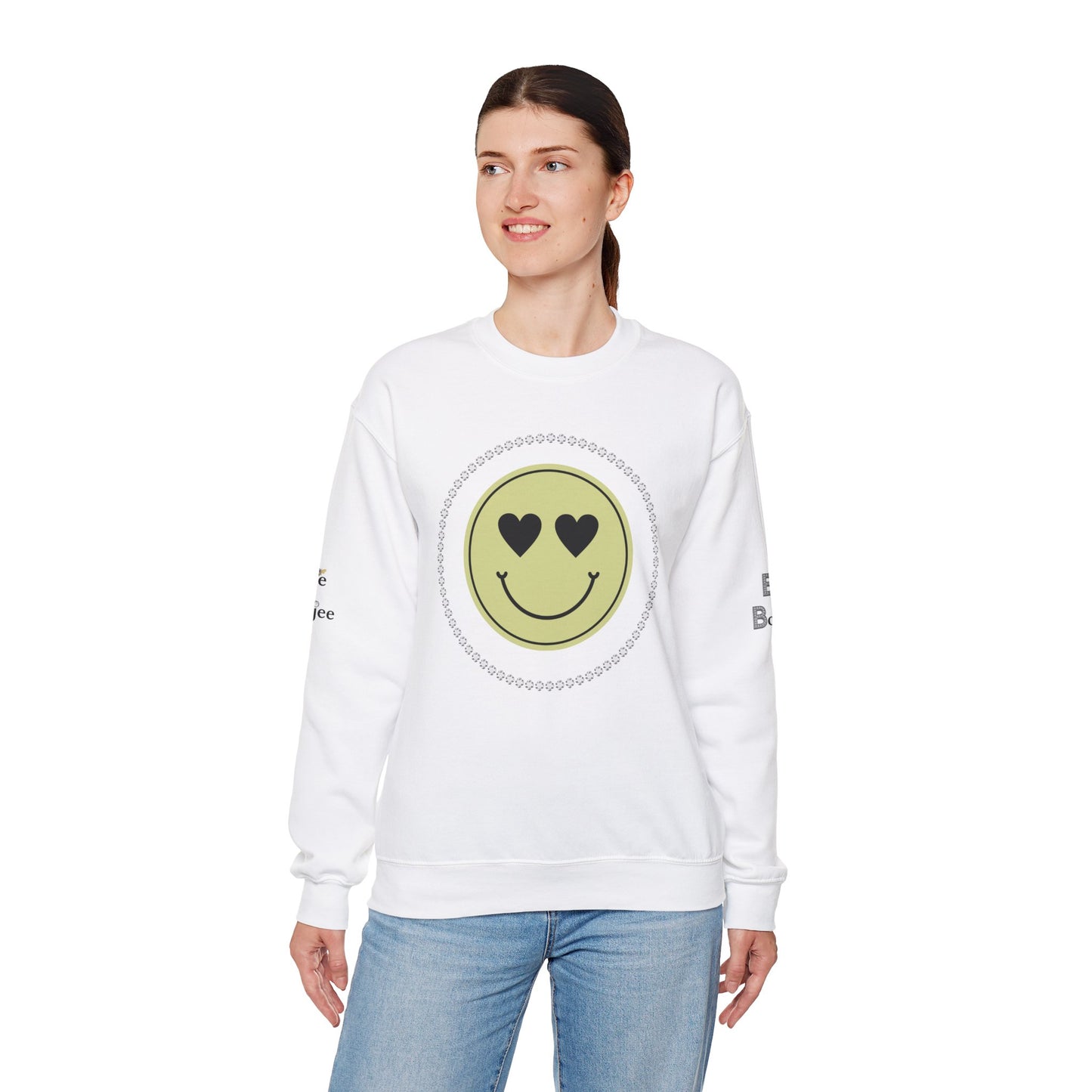 Boujee Smiley Face Heart Eyes Beige - Heavy Blend™ Light Colors Crewneck Sweatshirt