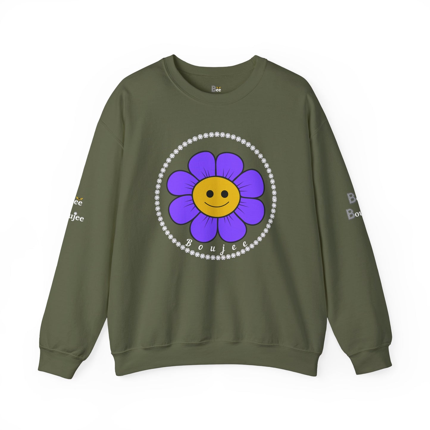 Boujee Flower Smiley Face Purple Gold - Heavy Blend™ Dark Colors Crewneck Sweatshirt