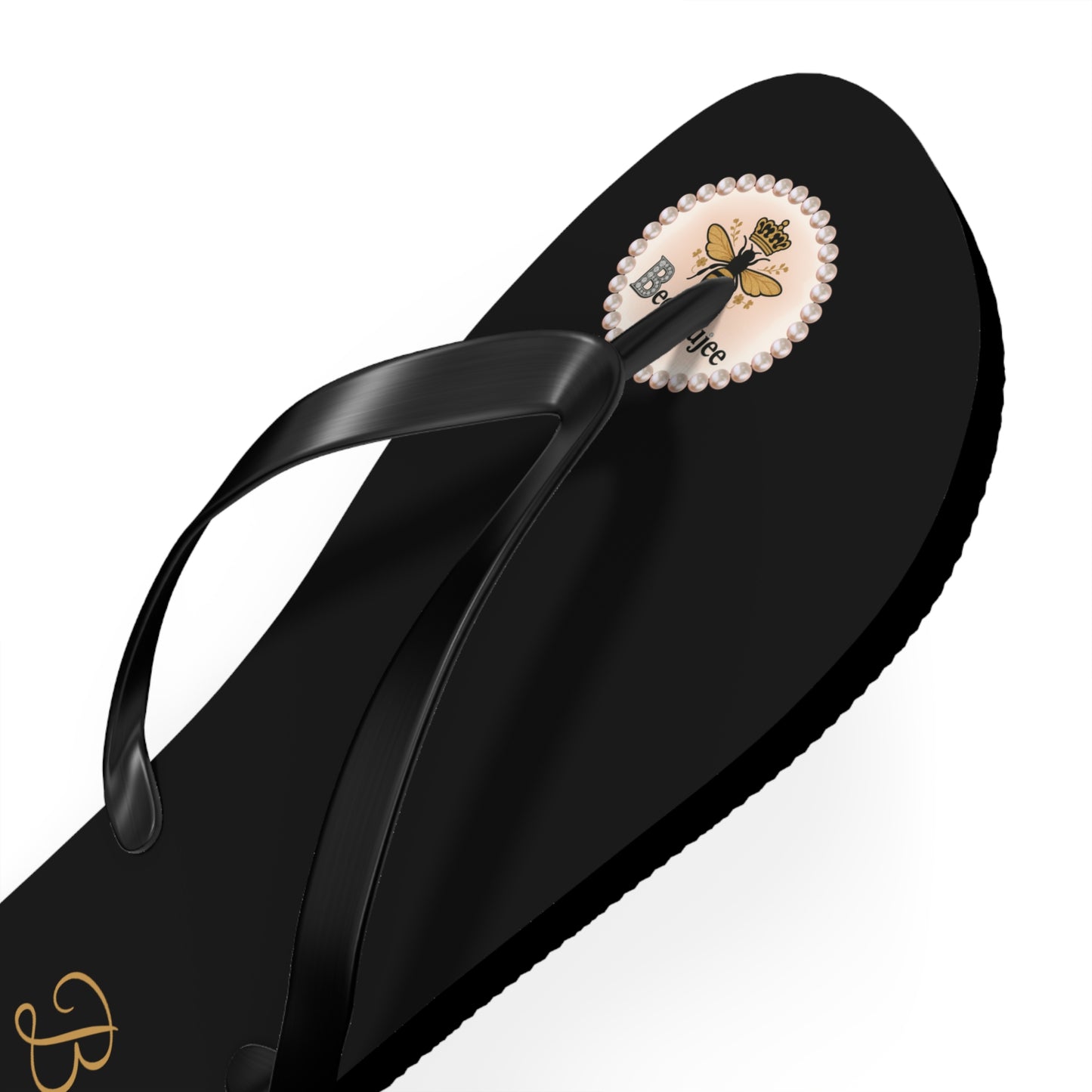Bee Boujee Crowned-Bee Flip-Flops (Black & Gold)