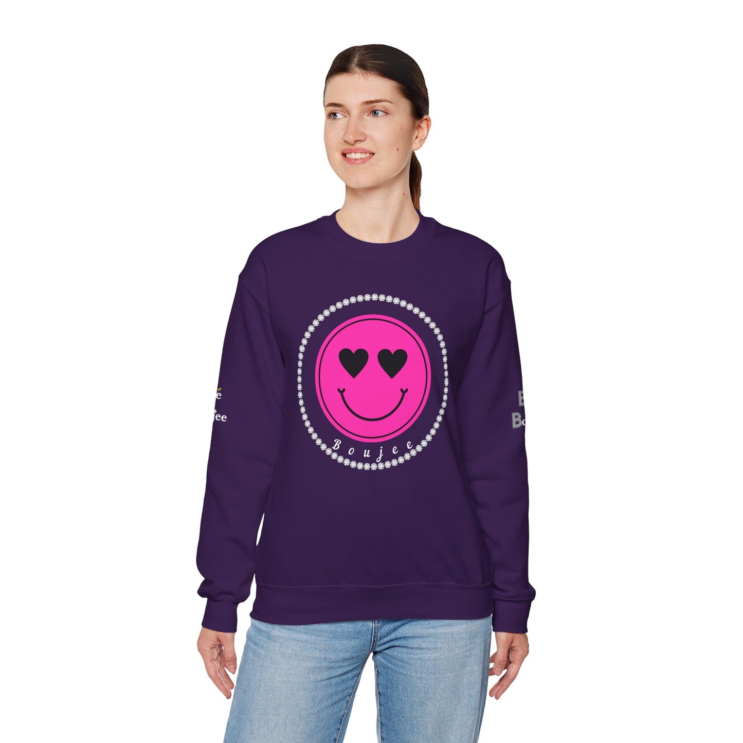 Boujee Smiley Face Pink Heart Eyes - Heavy Blend™ Dark Colors Crewneck Sweatshirt