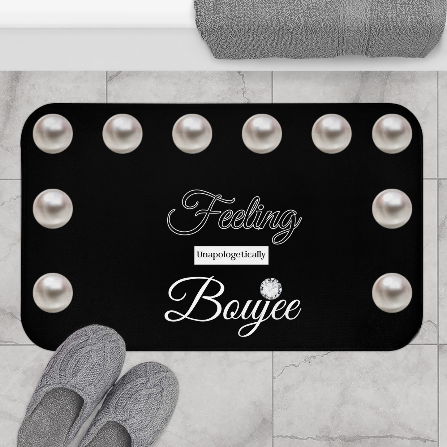Feeling Boujee - Bath Mat BLACK with PEARLS