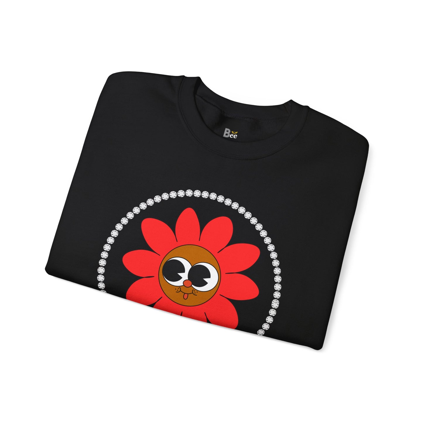 Boujee Flower Smiley Face Red Brown Wide-Eyed - Heavy Blend™ Dark Colors Crewneck Sweatshirt