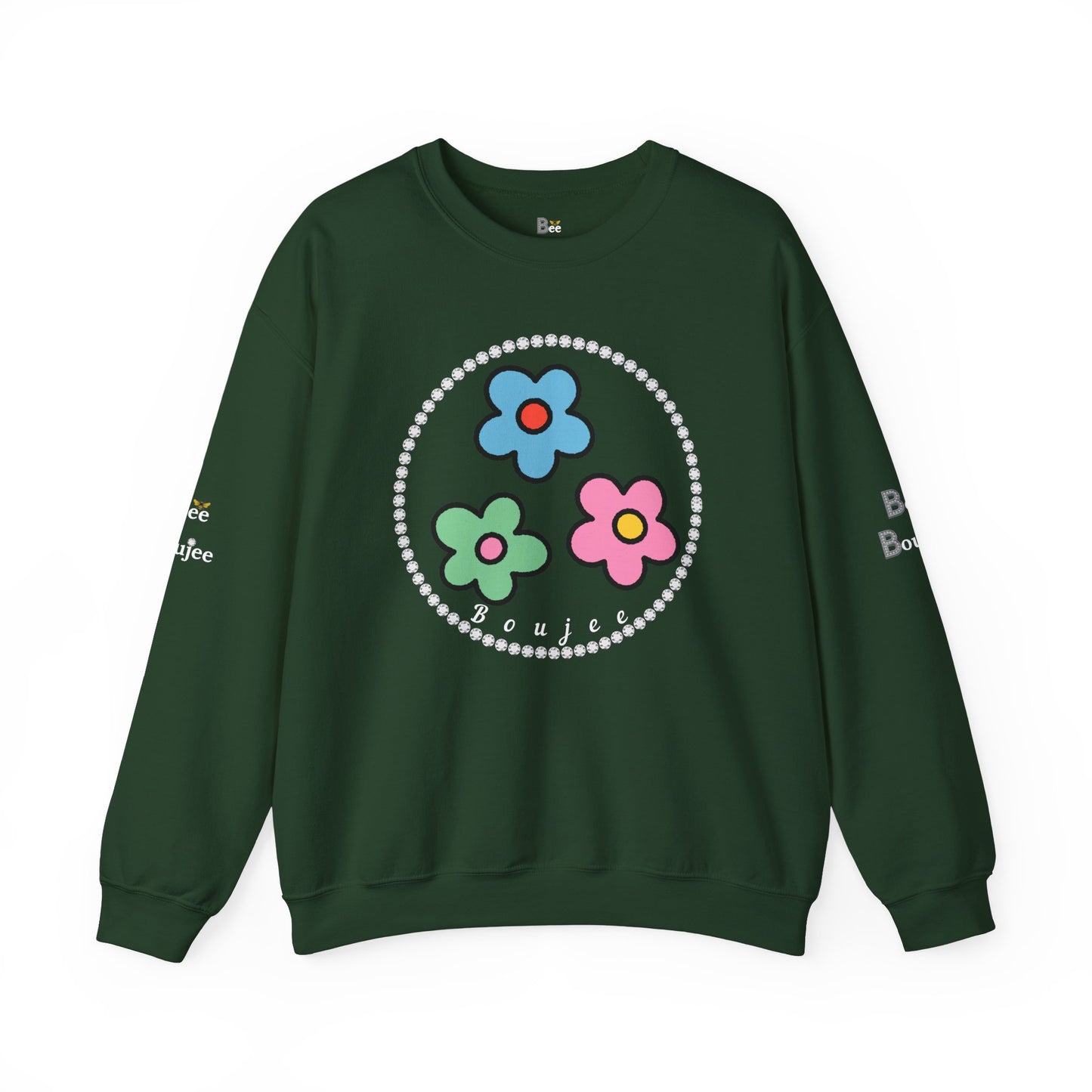 Boujee Mini Flowers Blue Green Pink - Heavy Blend™ Dark Colors Crewneck Sweatshirt