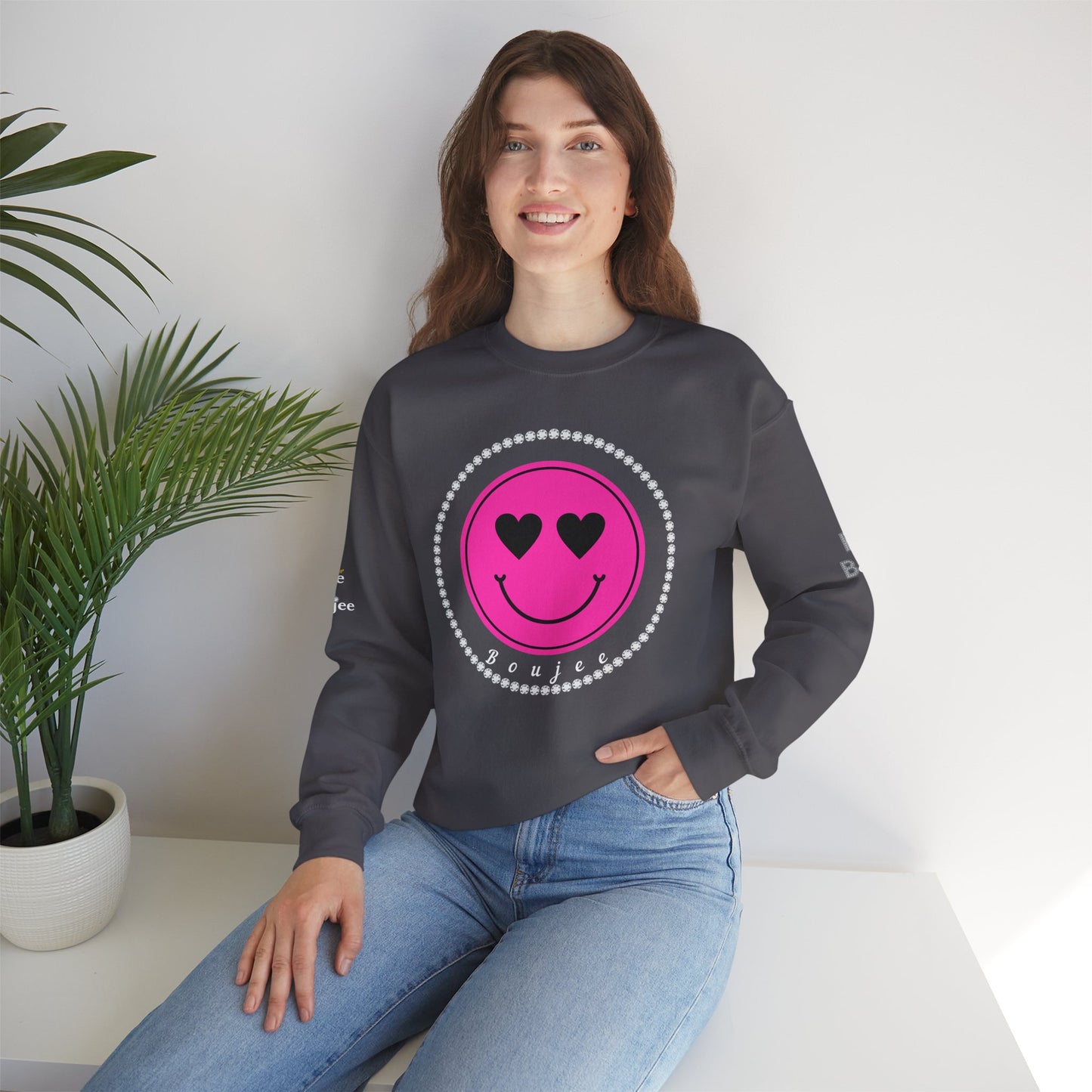 Boujee Smiley Face Pink Heart Eyes - Heavy Blend™ Dark Colors Crewneck Sweatshirt