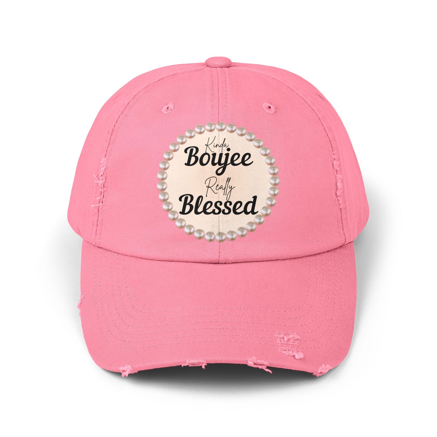 Kinda Boujee Really Blessed Distressed Pearl-Emblem Cap