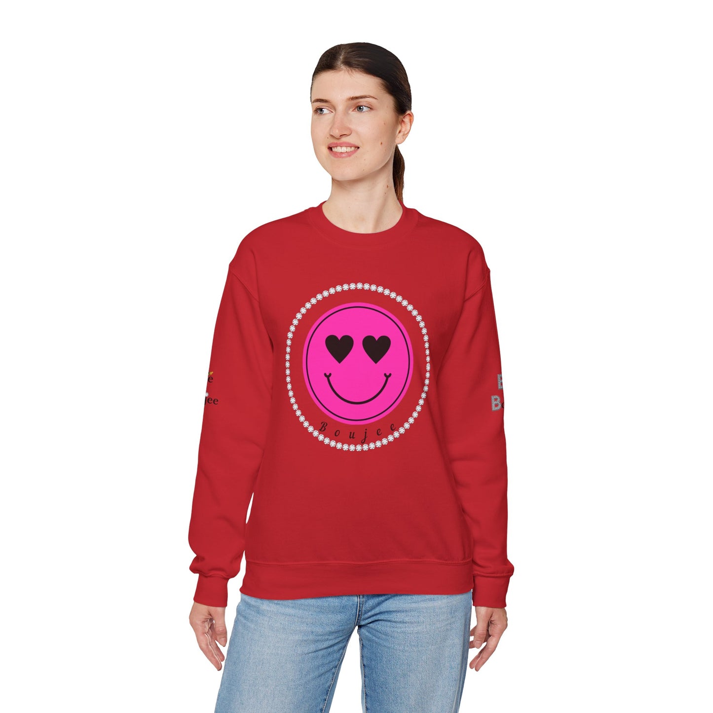 Boujee Smiley Face Heart Eyes Pink - Heavy Blend™ Light Colors Crewneck Sweatshirt