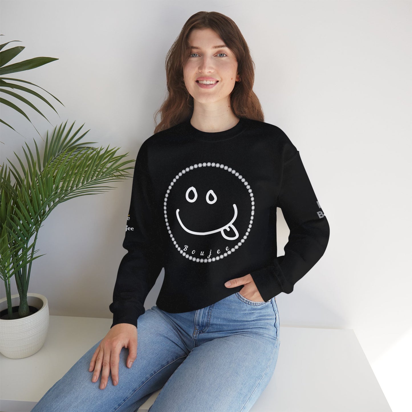 Boujee Smiley Goofy Face - Heavy Blend™ Dark Colors Crewneck Sweatshirt