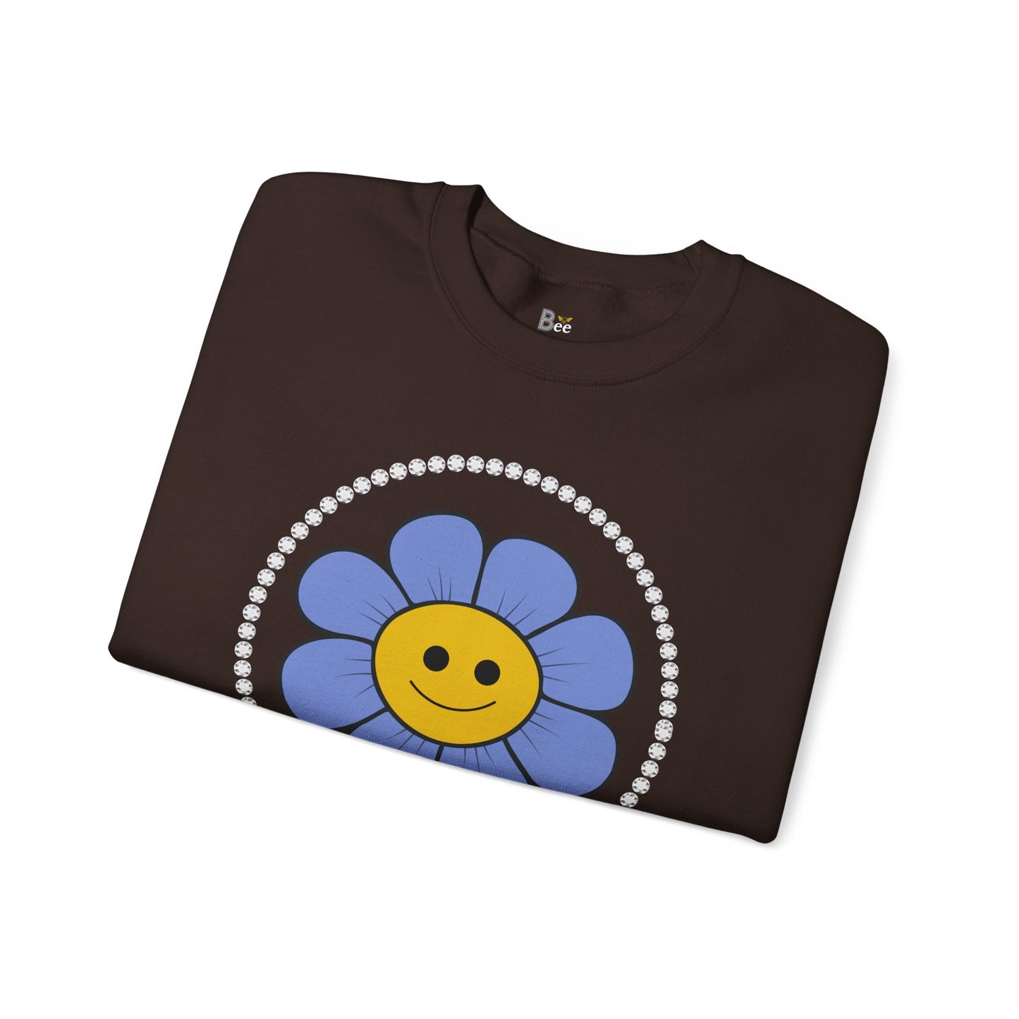 Boujee Flower Smiley Face Blue Gold - Heavy Blend™ Dark Colors Crewneck Sweatshirt
