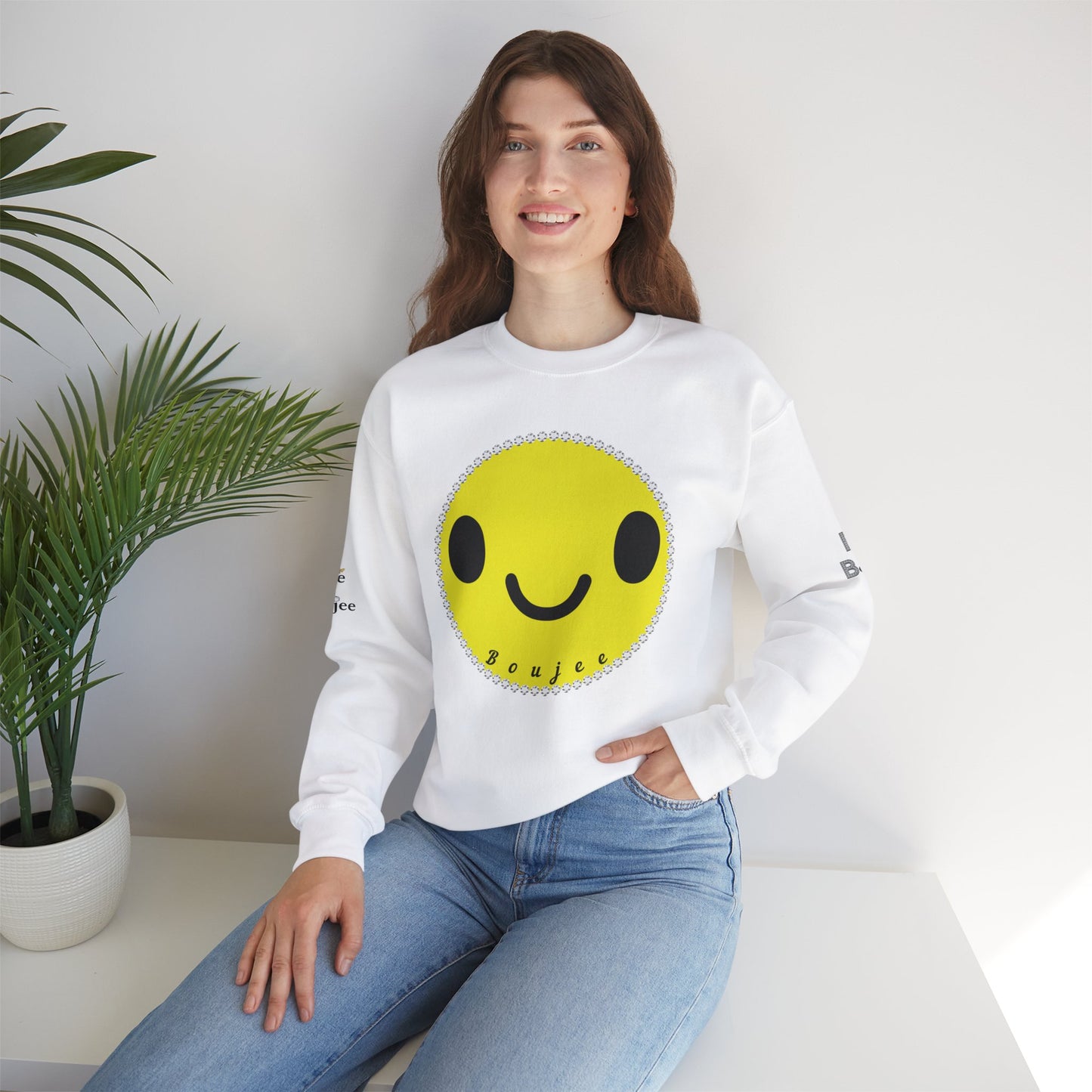 Boujee Smiley Face Yellow - Heavy Blend™ Light Colors Crewneck Sweatshirt