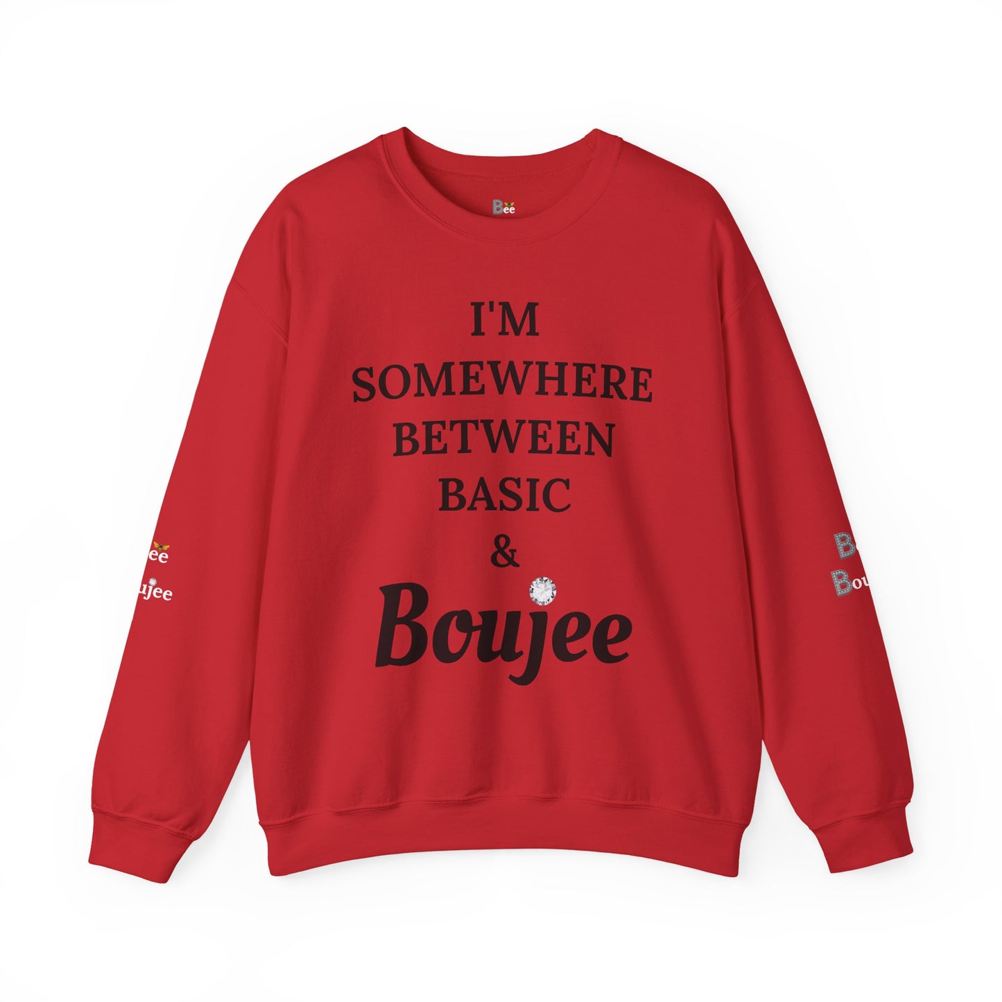 I'm Somewhere Between Basic & Boujee - Heavy Blend™ Light Colors Crewneck Sweatshirt