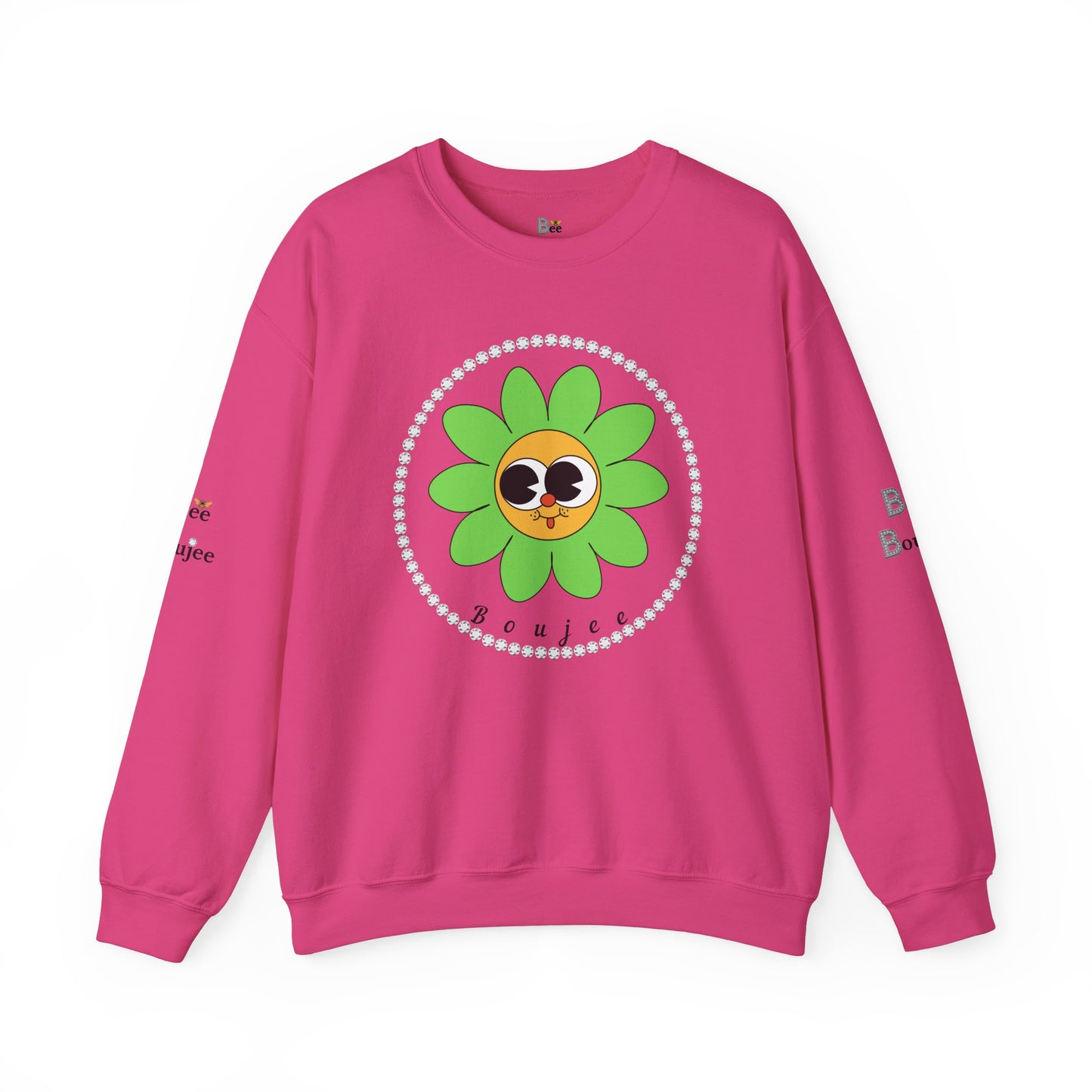 Boujee Flower Smiley Face Green Gold Wide-Eyed - Heavy Blend™ Light Colors Crewneck Sweatshirt