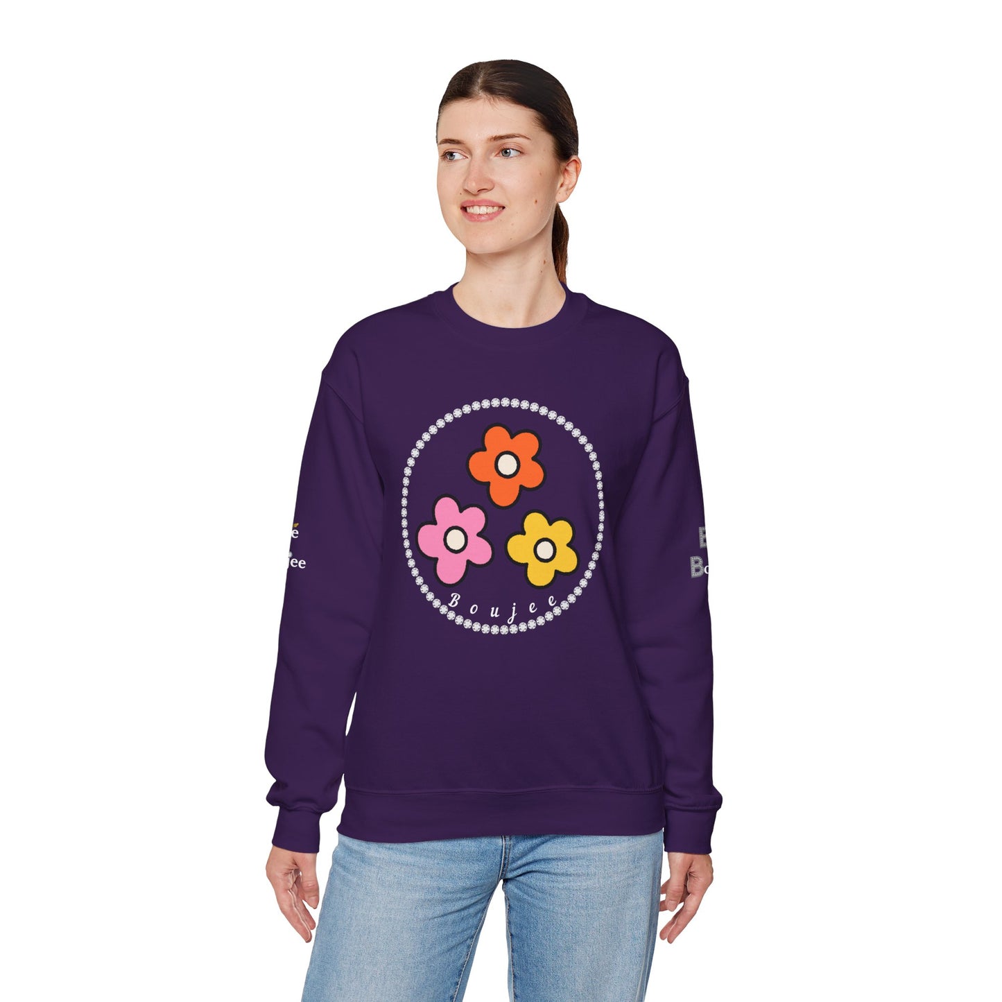 Boujee Mini Flowers Pink Orange Yellow in Diamonds Heavy Blend™ Dark Colors Crewneck Sweatshirt