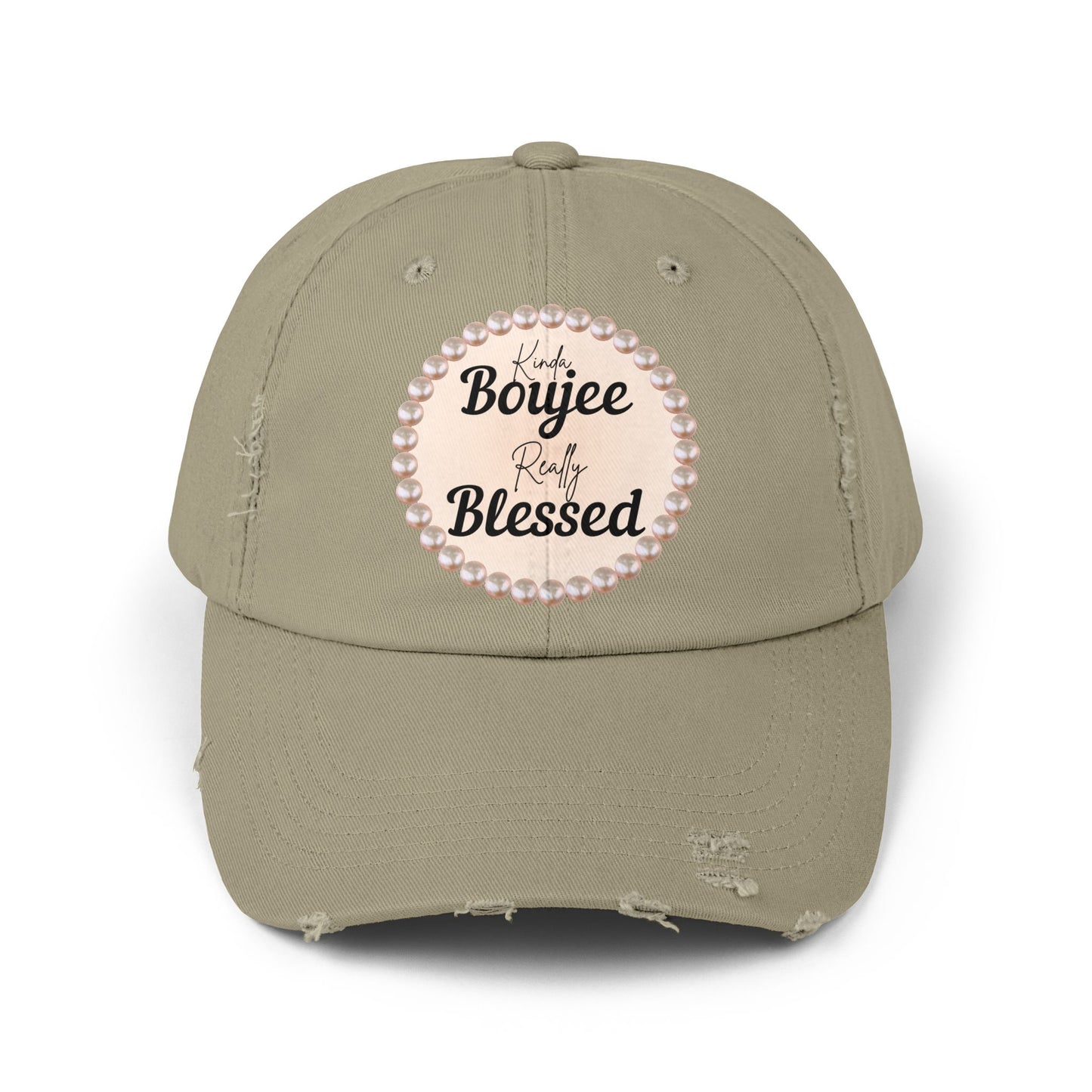 Kinda Boujee Really Blessed Distressed Pearl-Emblem Cap