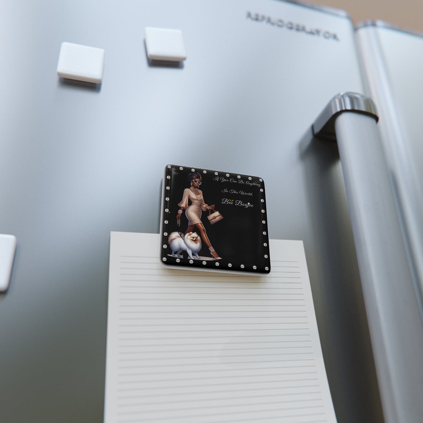 Bee Boujee in PEARLS - Porcelain Magnet 02, Square BLACK