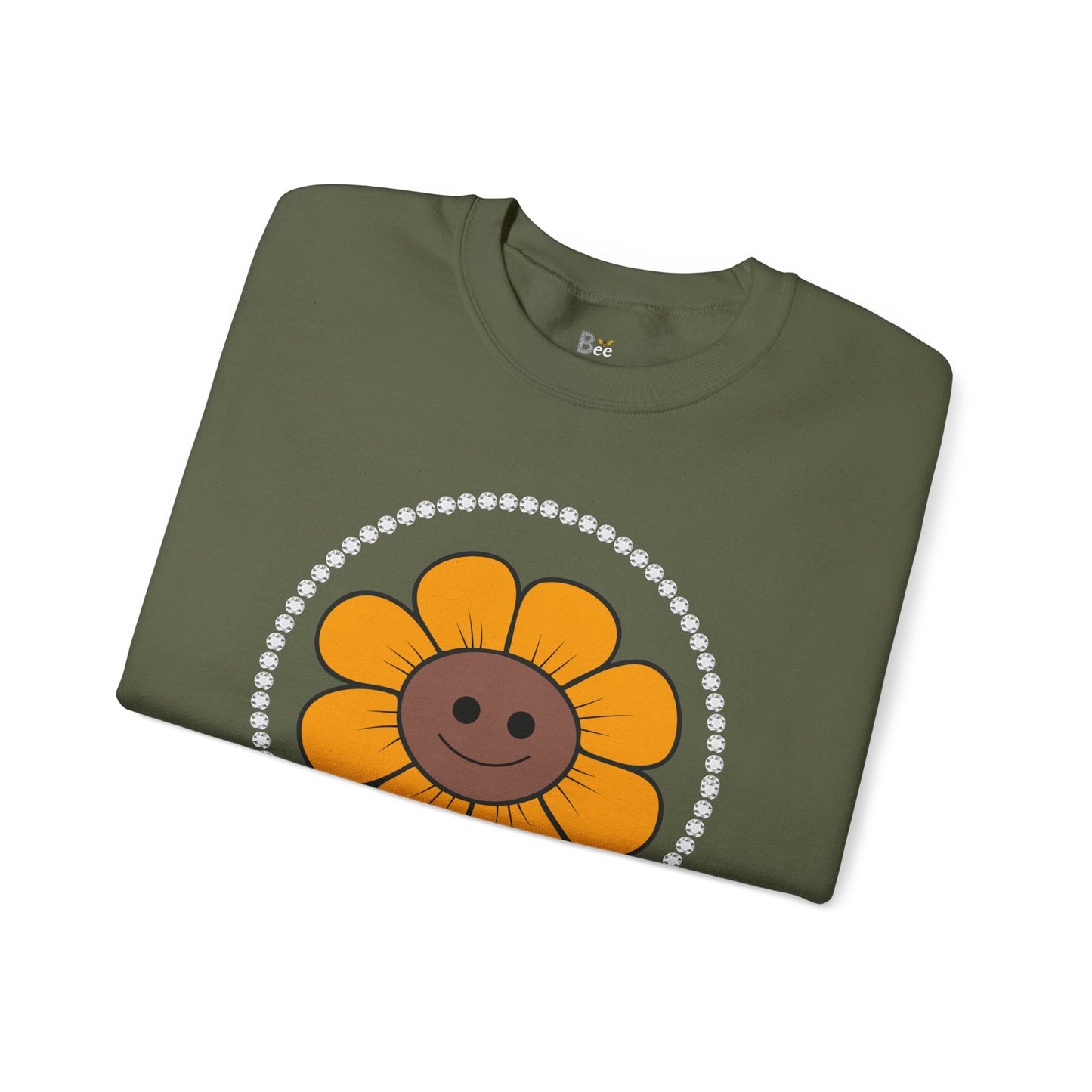 Boujee Flower Smiley Face Gold Brown - Heavy Blend™ Dark Colors Crewneck Sweatshirt