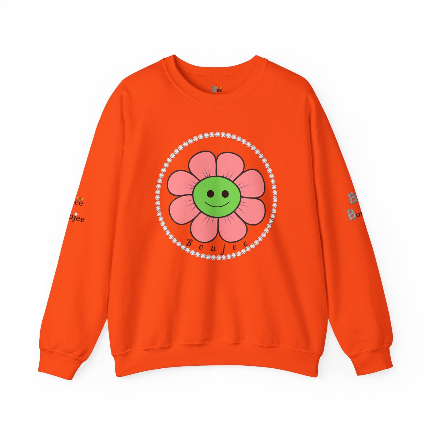 Boujee Flower Smiley Face Pink Green - Heavy Blend™ Light Colors Crewneck Sweatshirt