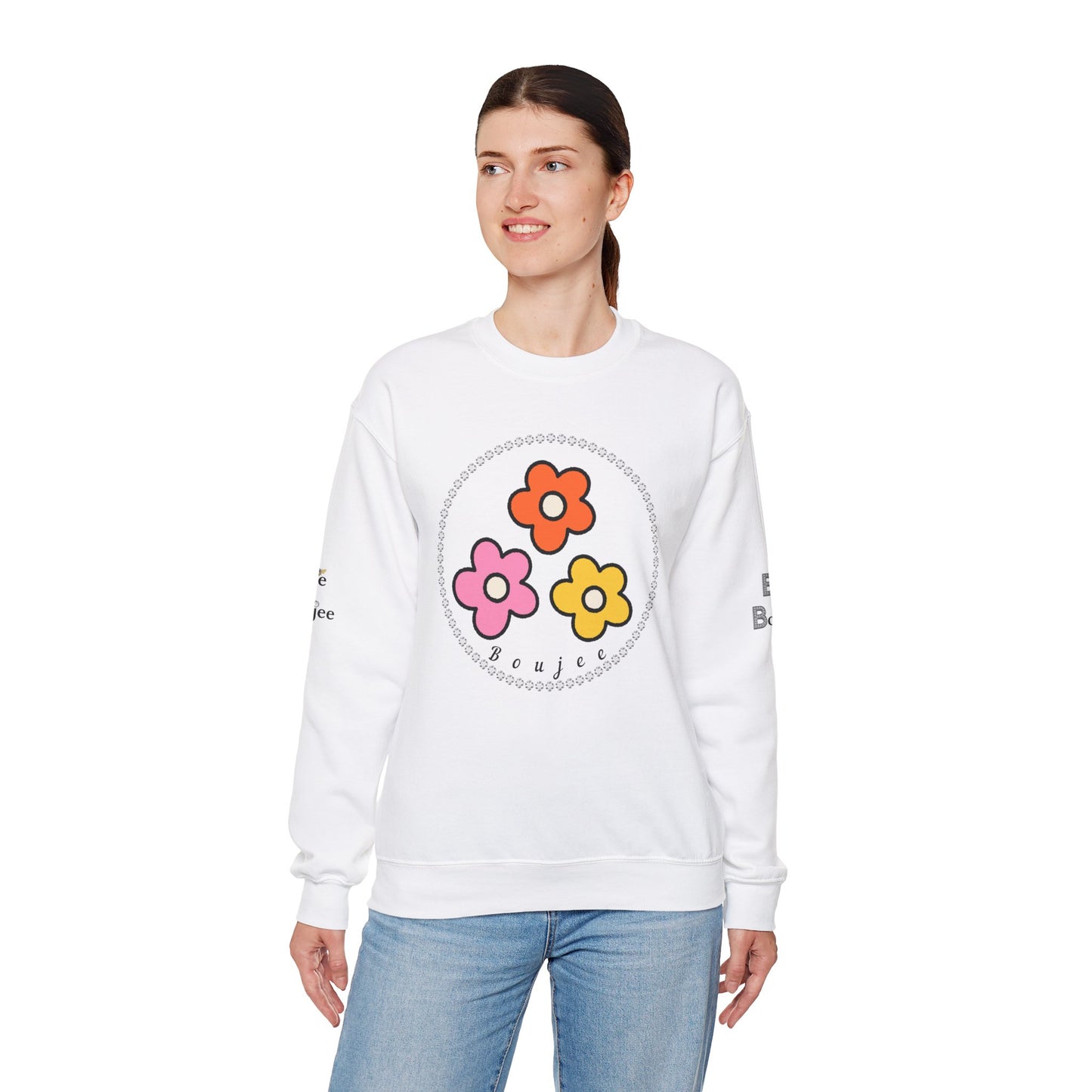 Boujee Mini Flowers Pink Orange Yellow - Heavy Blend™ Light Colors Crewneck Sweatshirt
