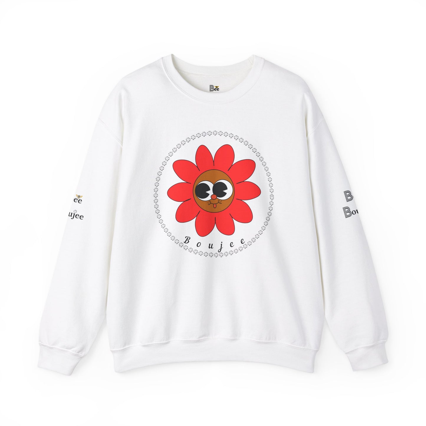 Boujee Flower Smiley Face Red Brown Wide-Eyed - Heavy Blend™ Light Colors Crewneck Sweatshirt
